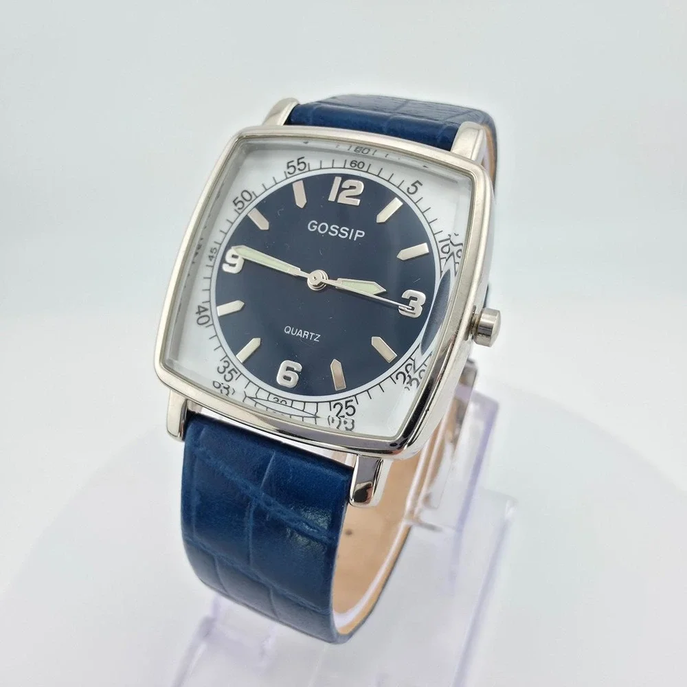 GOSSIP Ladies Quartz Watch Blue Dial & Crocodile Leather Strap Silver Tone 8